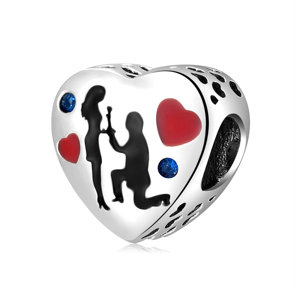 S925 Sterling Silver Loving Heart Shape Hollow Couple Silhouette Zircon Pendant 