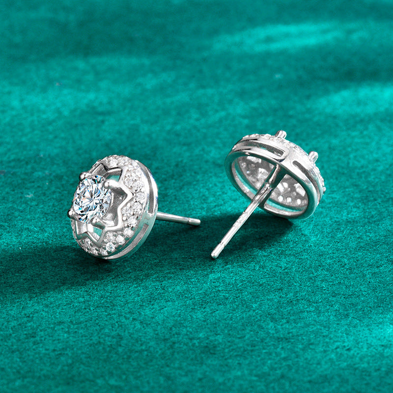 S925 Sterling Silver Star-Shaped Openwork Moissanite Four-Prong Earrings