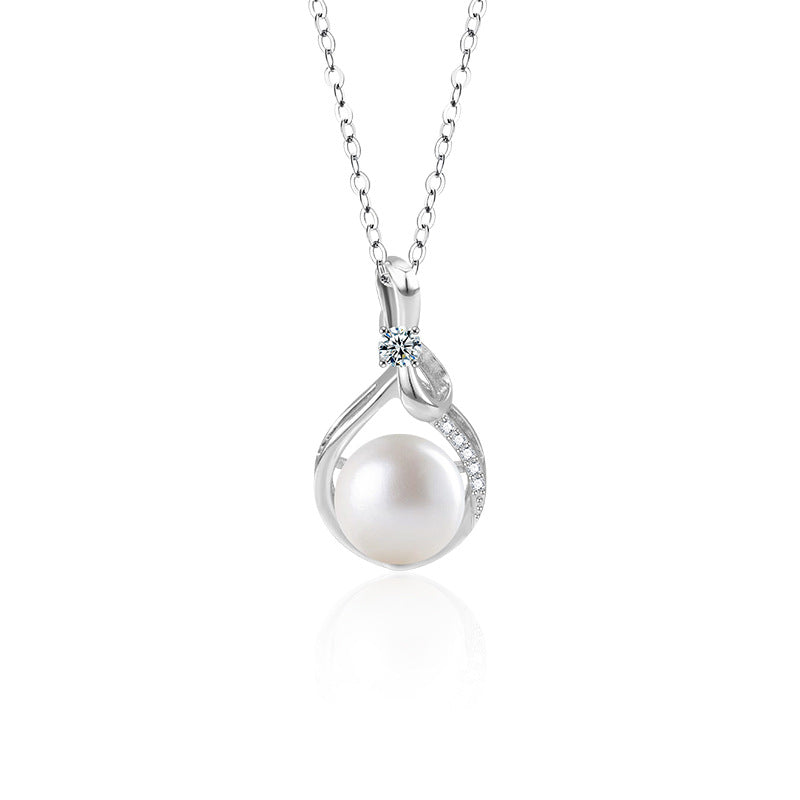 S925 Sterling Silver Moissanite Streamer Pearl Pendant Necklace