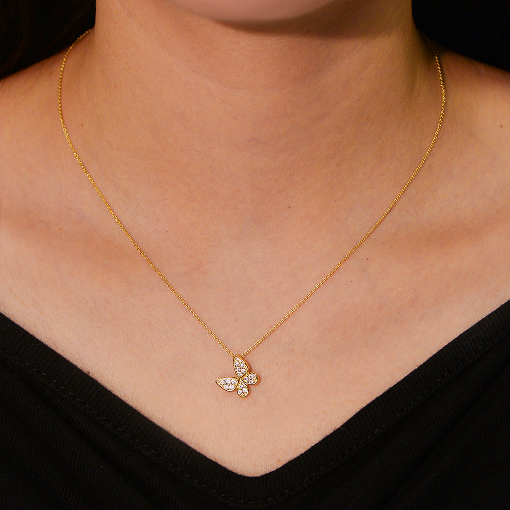 S925 Sterling Silver Zircon Inlaid Butterfly Necklace