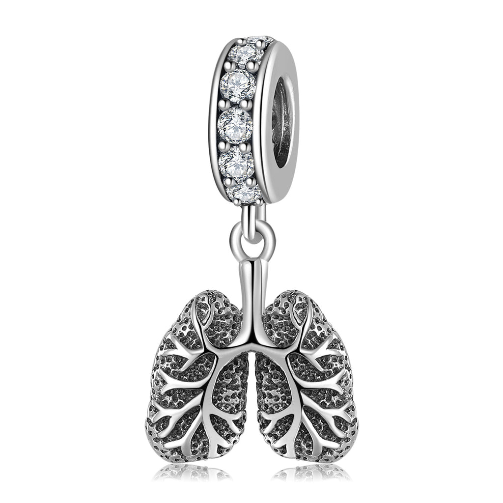 S925 Sterling Silver Oxidized Black Lung Shape Zircon Inlaid Pendant