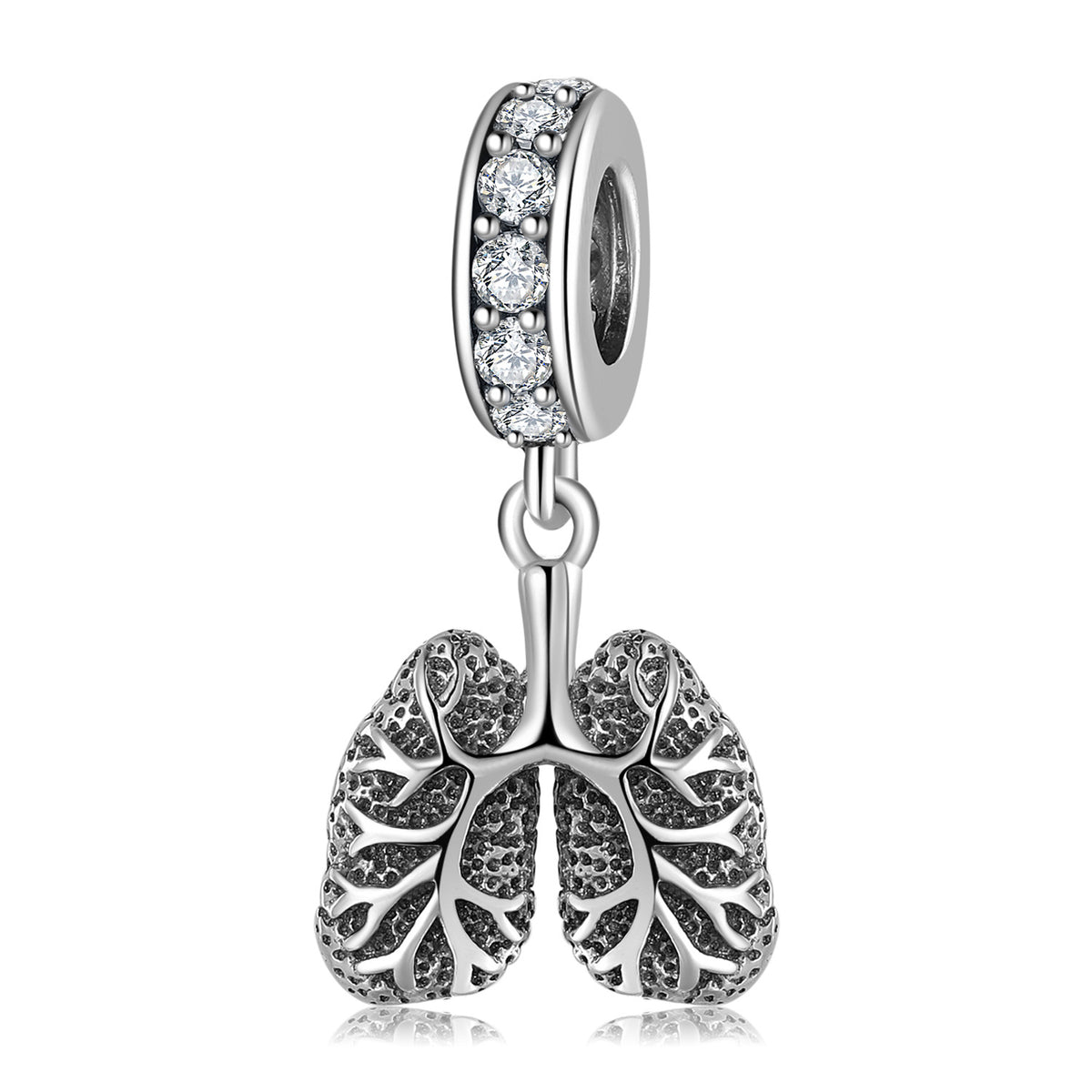 S925 Sterling Silver Oxidized Black Lung Shape Zircon Inlaid Pendant