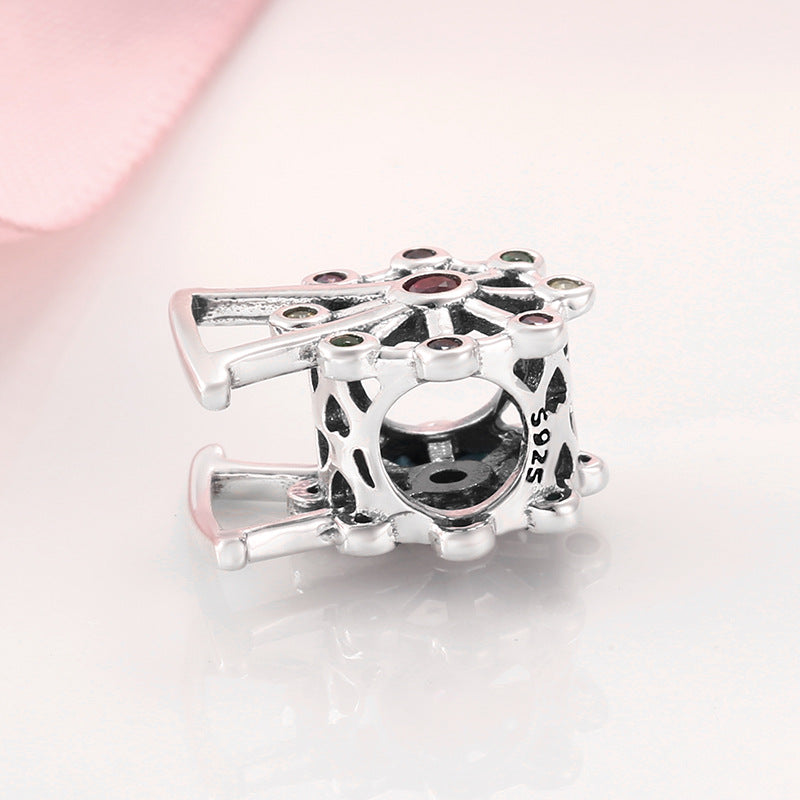 S925 Sterling Silver Beads Creative Amusement Ferris Wheel Zircon Pendant