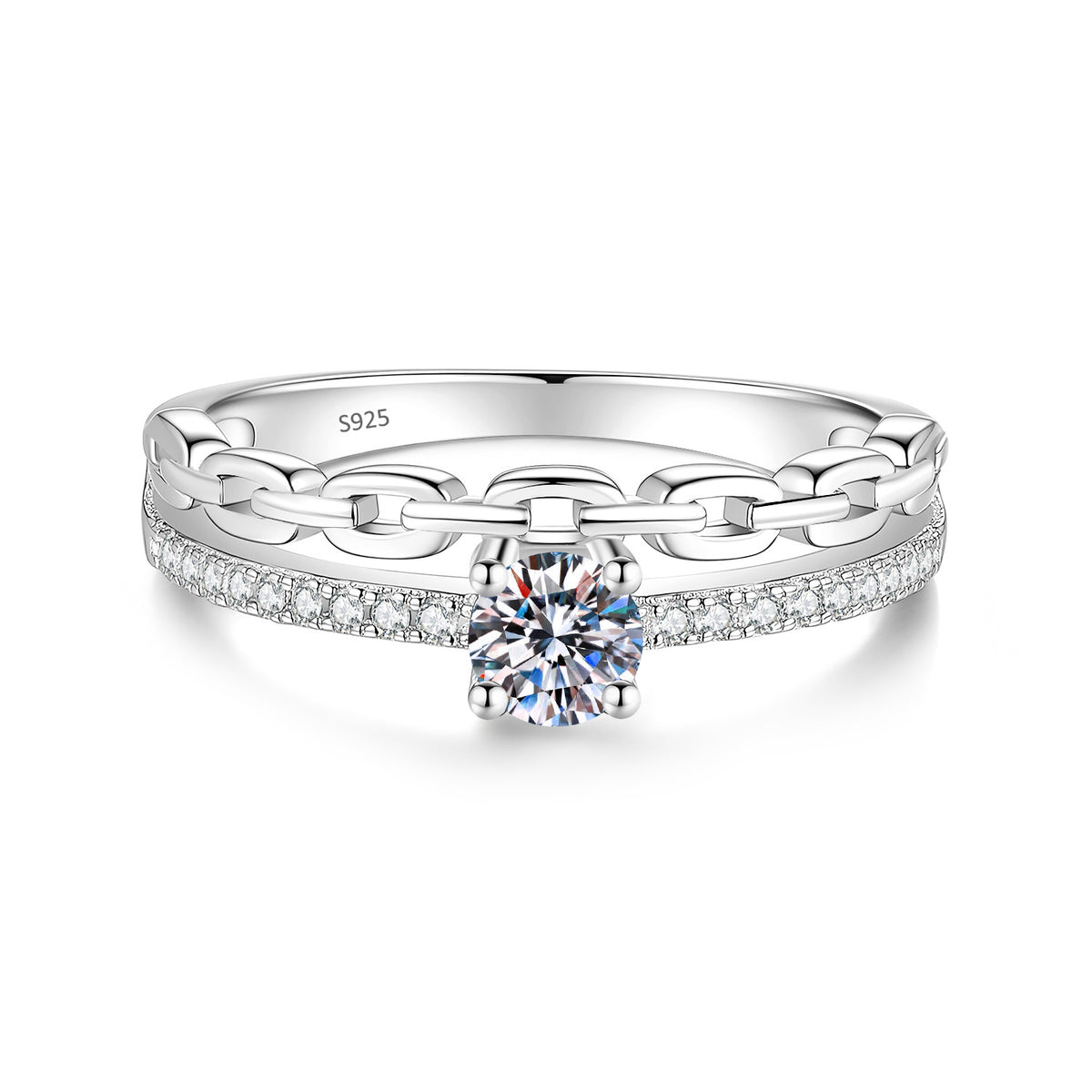 S925 Sterling Silver Chain-Style Moissanite Ring