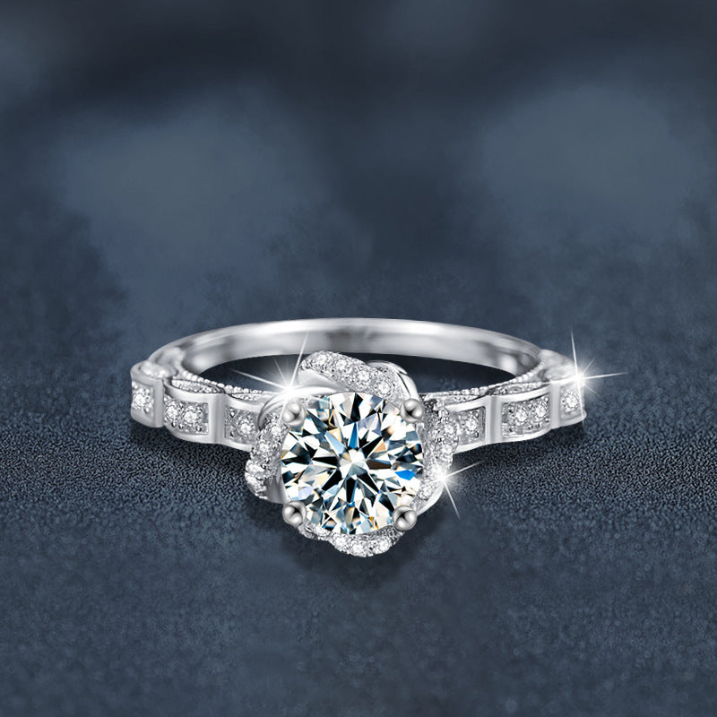 S925 Sterling Silver Crown Princess Moissanite Ring
