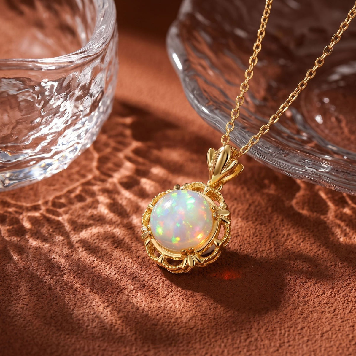 S925 Sterling Silver Synthetic Opal Pendant Clavicle Chain Necklace