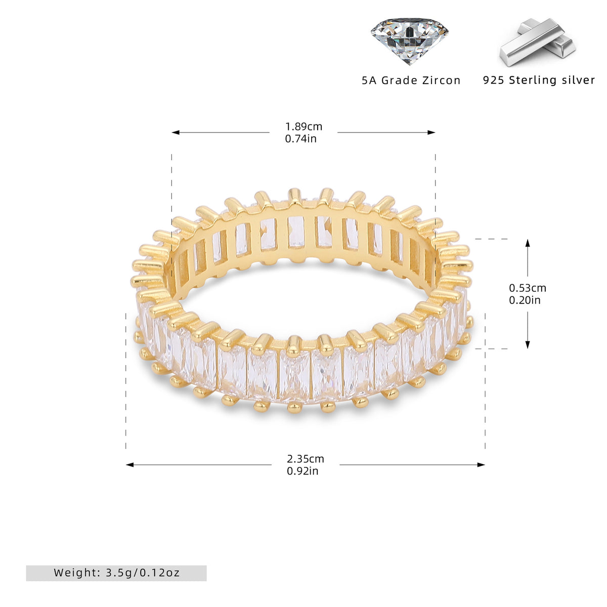 Versatile S925 sterling silver ring with rectangular zircon clusters