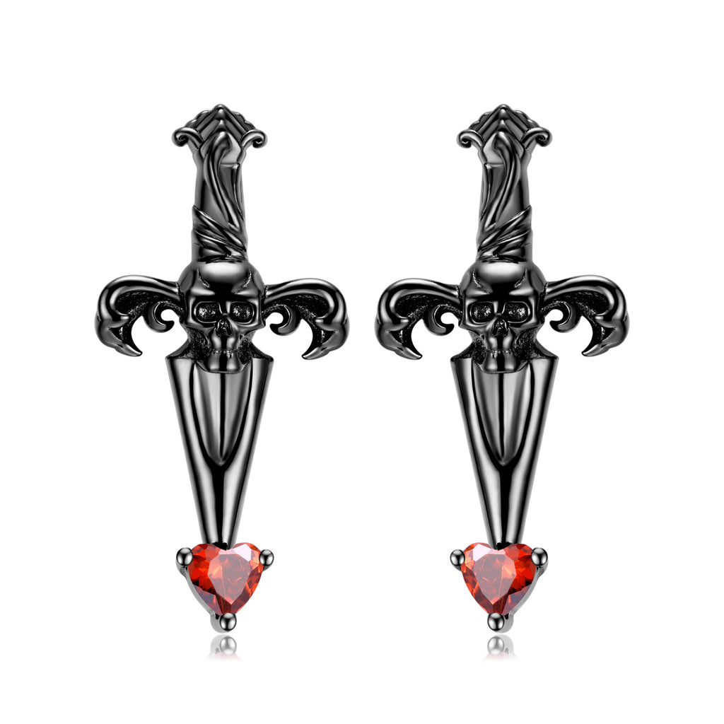 S925 Sterling Silver Halloween Cross-Arrow Skull Stud Earrings