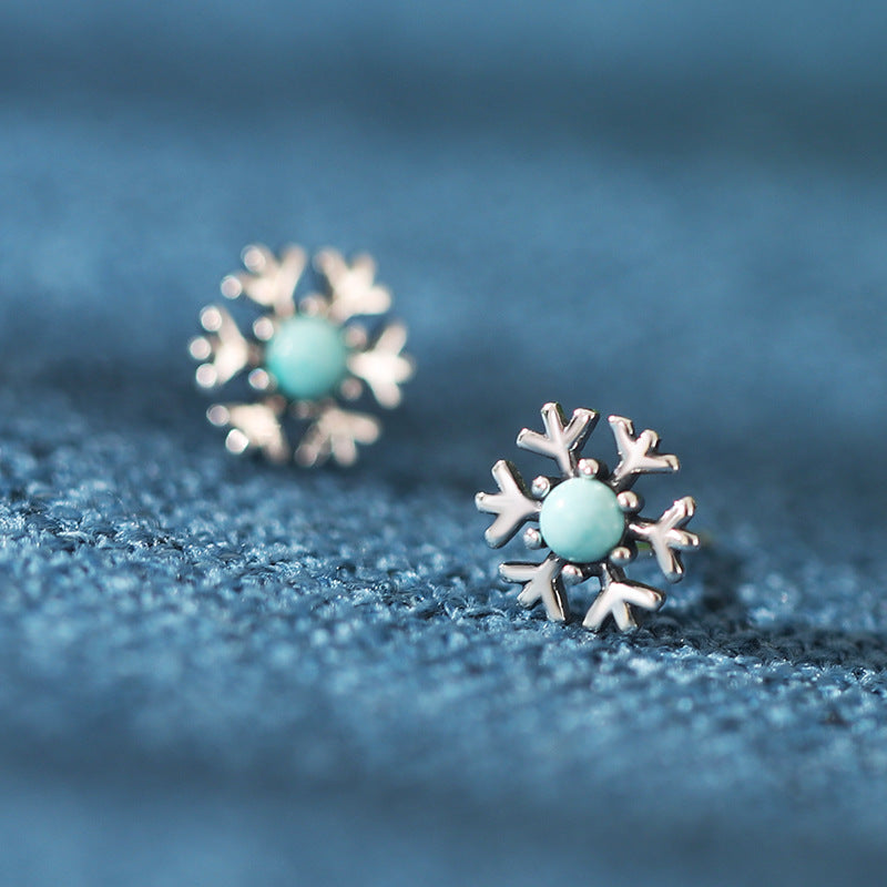 S925 Sterling Silver Christmas Snowflake Stud Earrings