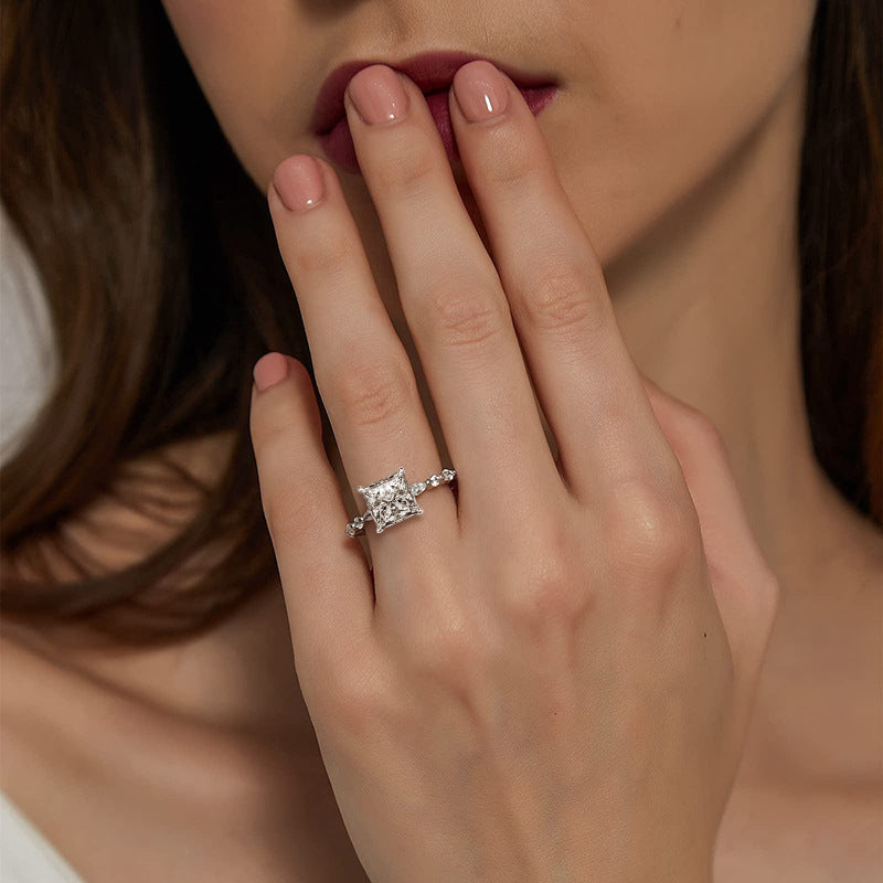  S925 Sterling Silver Square Moissanite Ring