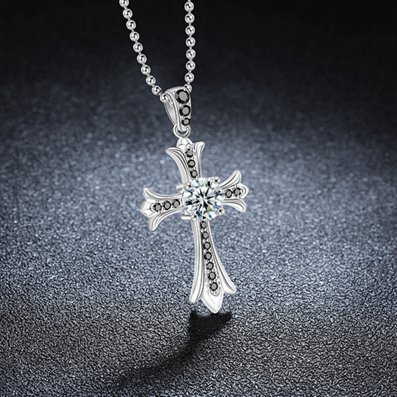 S925 Sterling Silver Moissanite Cross Pendant Necklace