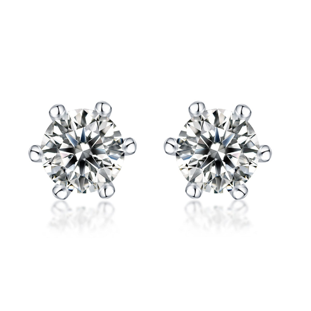 S925 Silver Six-Prong Moissanite Stud Earrings