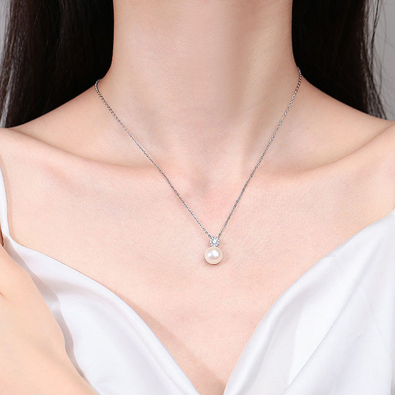 S925 Sterling Silver Moissanite Pearl Necklace