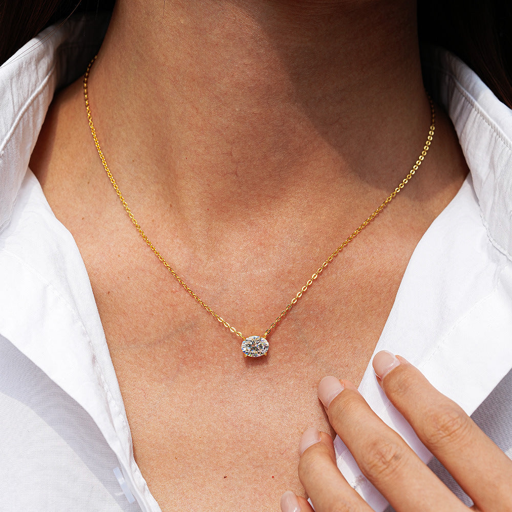 Oval Moissanite East West Necklace in 925 Sterling Silver