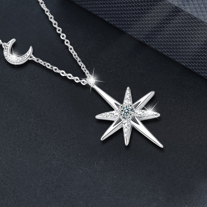 S925 Sterling Silver Moissanite Eight Awn Star Necklace