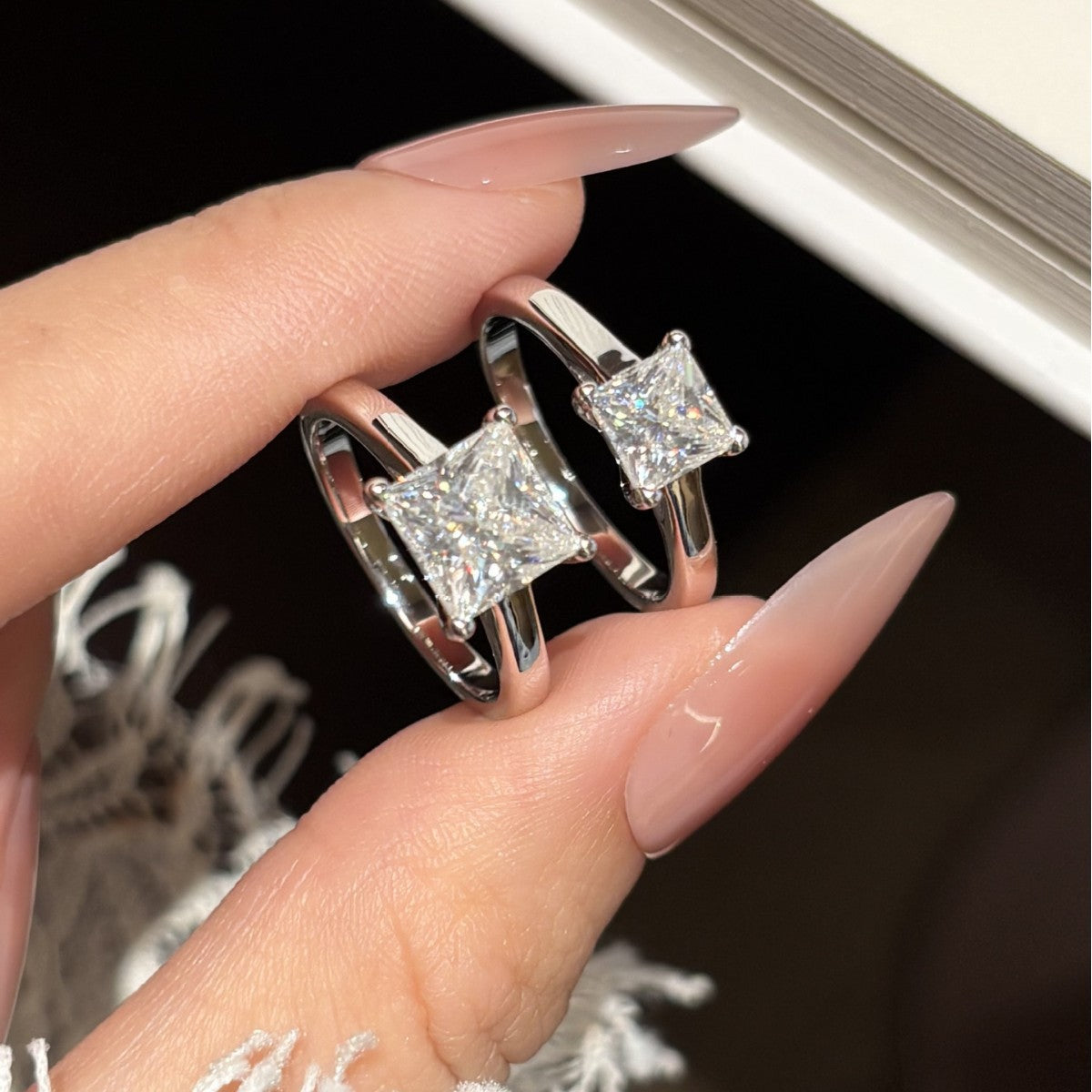 S925 Sterling Silver Square-Cut Moissanite Ring