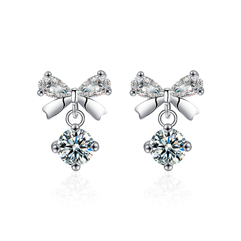 S925 Sterling Silver Moissanite Bow Stud Earrings