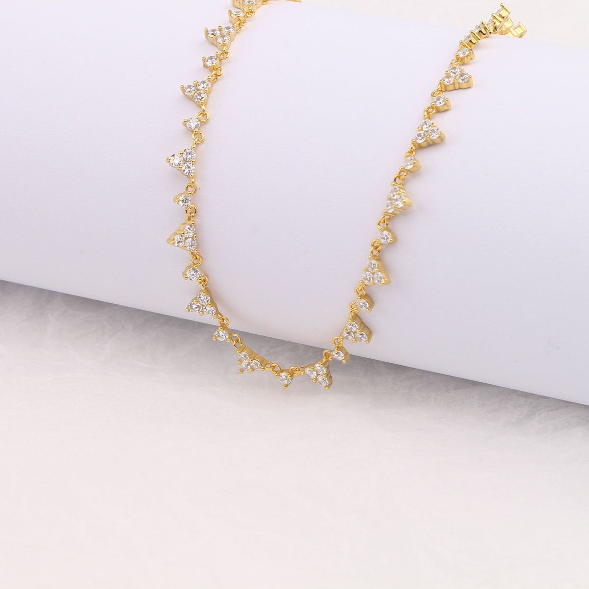S925 Sterling Silver Scattered Triangle Full Zirconium Necklace