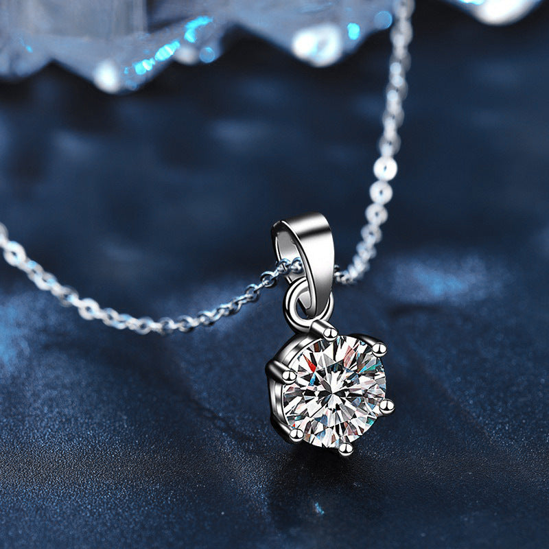 S925 Sterling Silver Moissanite Six Claw Pendant Necklace