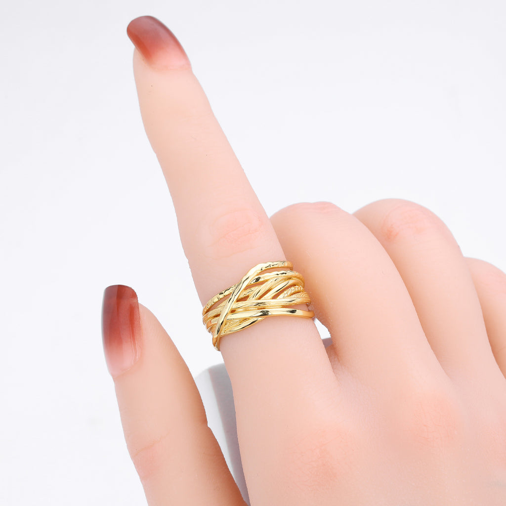 S925 sterling silver ring, stylish and unique irregular multi-layered band