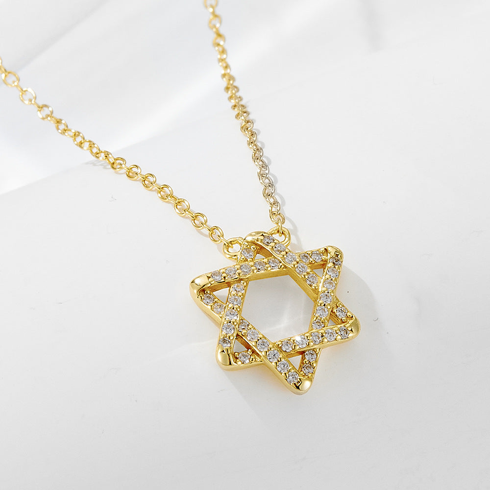 S925 Sterling Silver Six-Pointed Star Pendant Micro Inlaid Zircon Necklace