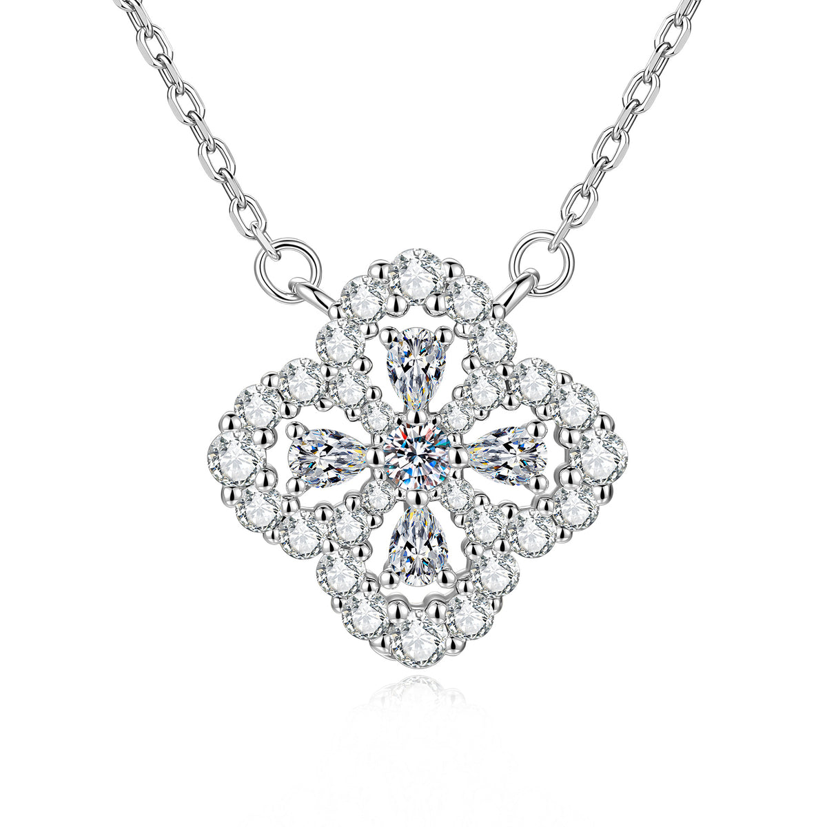 S925 Sterling Silver Lucky Four-Leaf Clover Moissanite Necklace