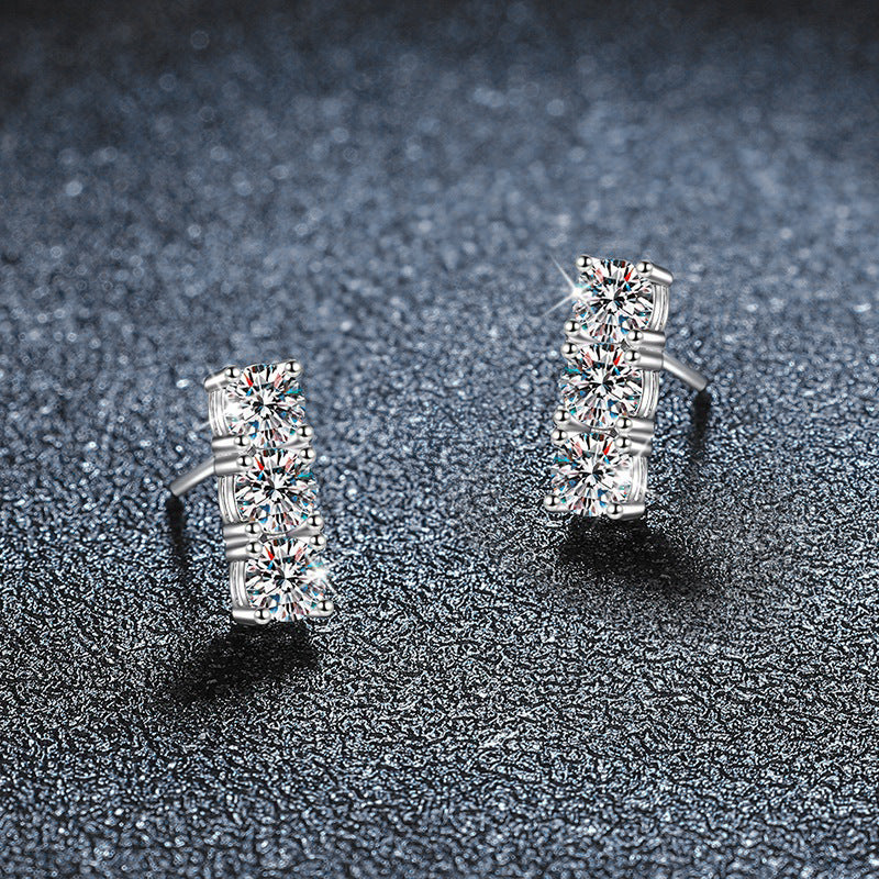 S925 Sterling Silver Moissanite Diamond-Studded Ribbed Earrings