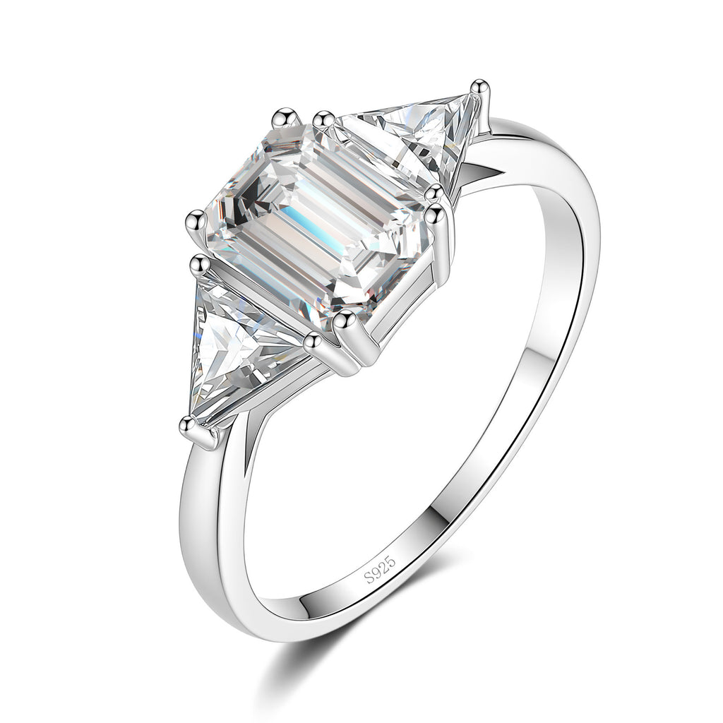 S925 Silver Rectangular Ring with Colored Moissanite