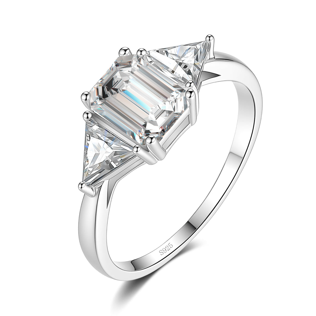 S925 Silver Rectangular Ring with Colored Moissanite