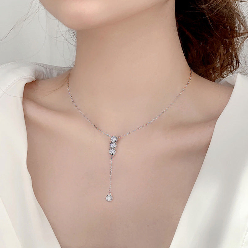 S925 Sterling Silver Moissanite Pendant Tassel Necklace