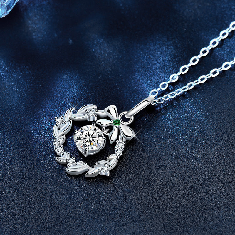 S925 Sterling Silver Moissanite Garland Christmas Bow Pendant Necklace