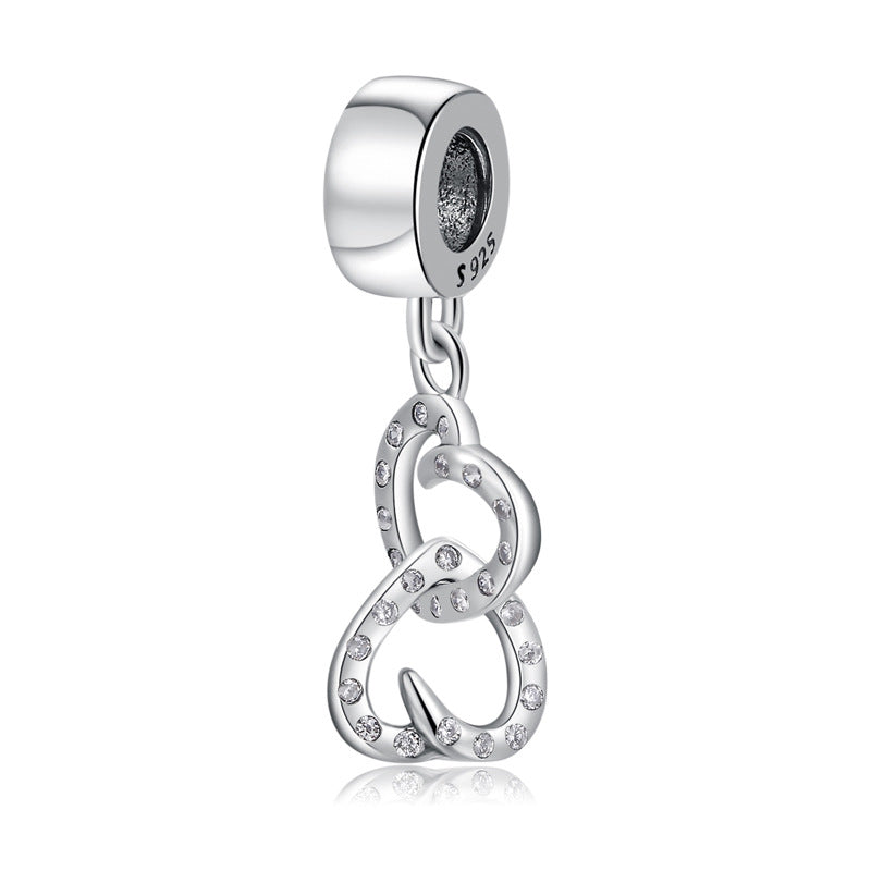 S925 Sterling Silver Double Heart Infinity Love Zircon Inlaid Pendant