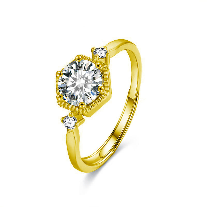 S925 Sterling Silver Moissanite Six Prong Ring