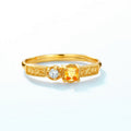 S925 Sterling Silver Gold-Plated Geometric Square Yellow Crystal Ring