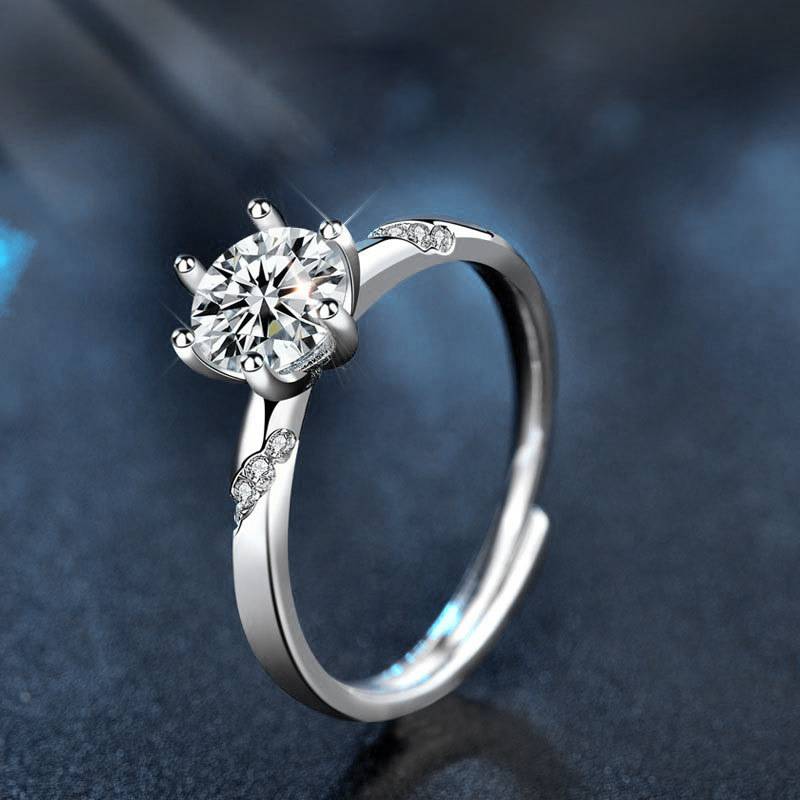 925 Sterling Silver Classic 6-Prong Crown Moissanite Ring