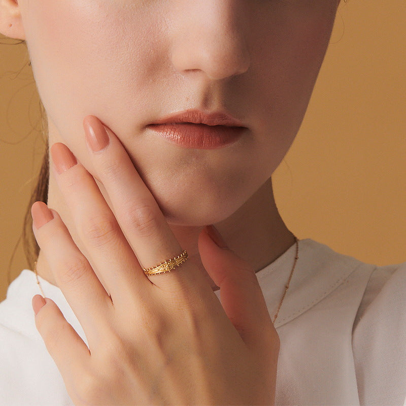 S925 Sterling Silver Gold-Plated Cross Pattern Ring
