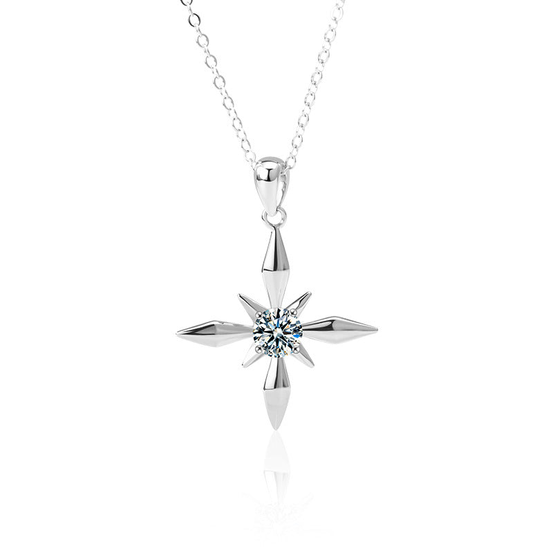 S925 Sterling Silver Moissanite Four Pointed Stars Pendant Necklace