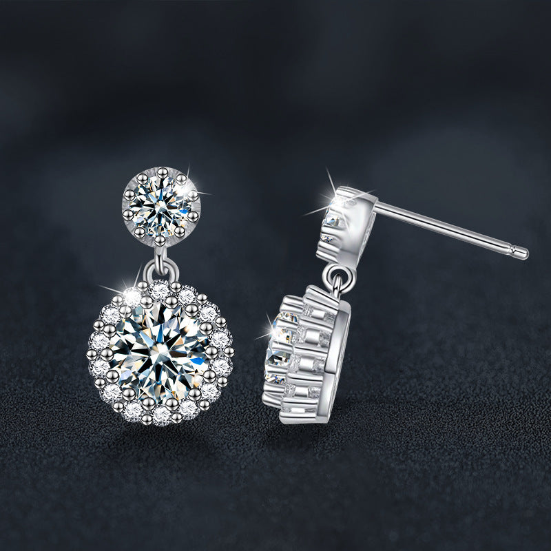 S925 Sterling Silver Moissanite Round X-Shaped Earrings