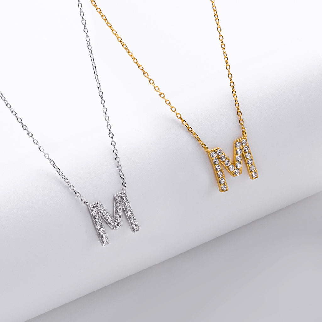 S925 Sterling Silver Simple Diamond Necklace with English Letters