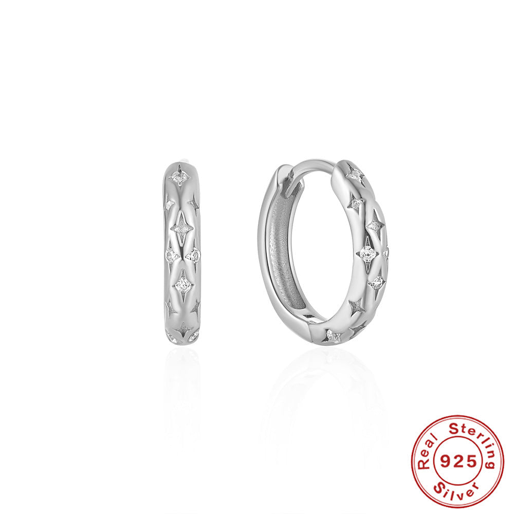 925 Sterling Silver Star Hoop Earrings