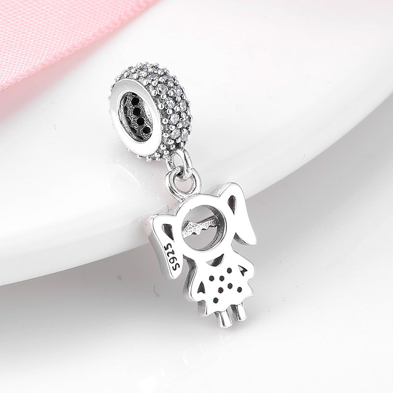 S925 Sterling Silver Cute Girl Zircon Pendant