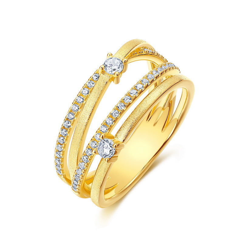 S925 Sterling Silver Gold-Plated Tri-Wrapped Zircon Ring
