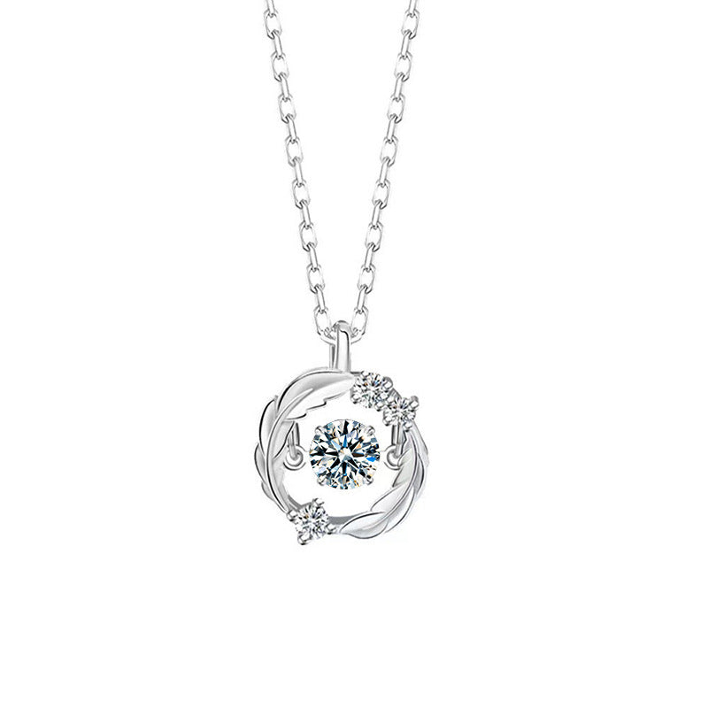 S925 Sterling Silver Feather Moissanite Pendant Necklace