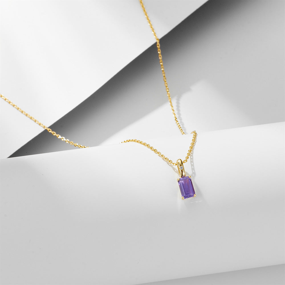 S925 Sterling Silver Natural Amethyst Olivine Pendant Necklace