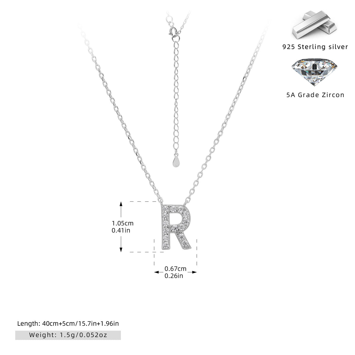 S925 Sterling Silver Simple Diamond Necklace with English Letters