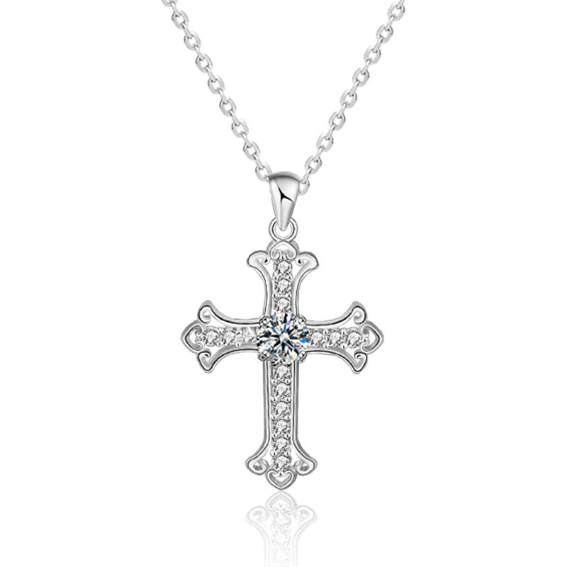 S925 Sterling Silver Moissanite Cross Pendant Necklace
