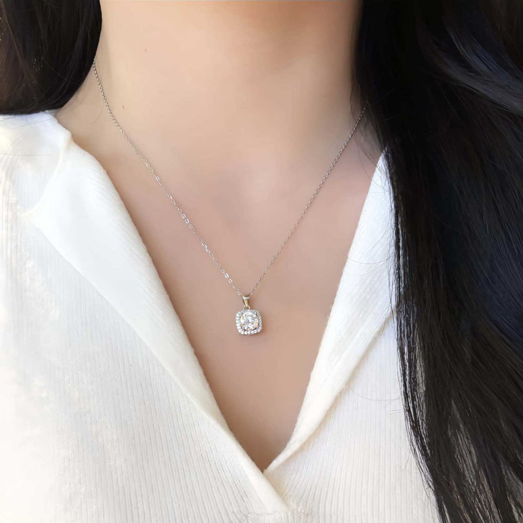 S925 Sterling Silver Small Square Moissanite Pendant Necklace