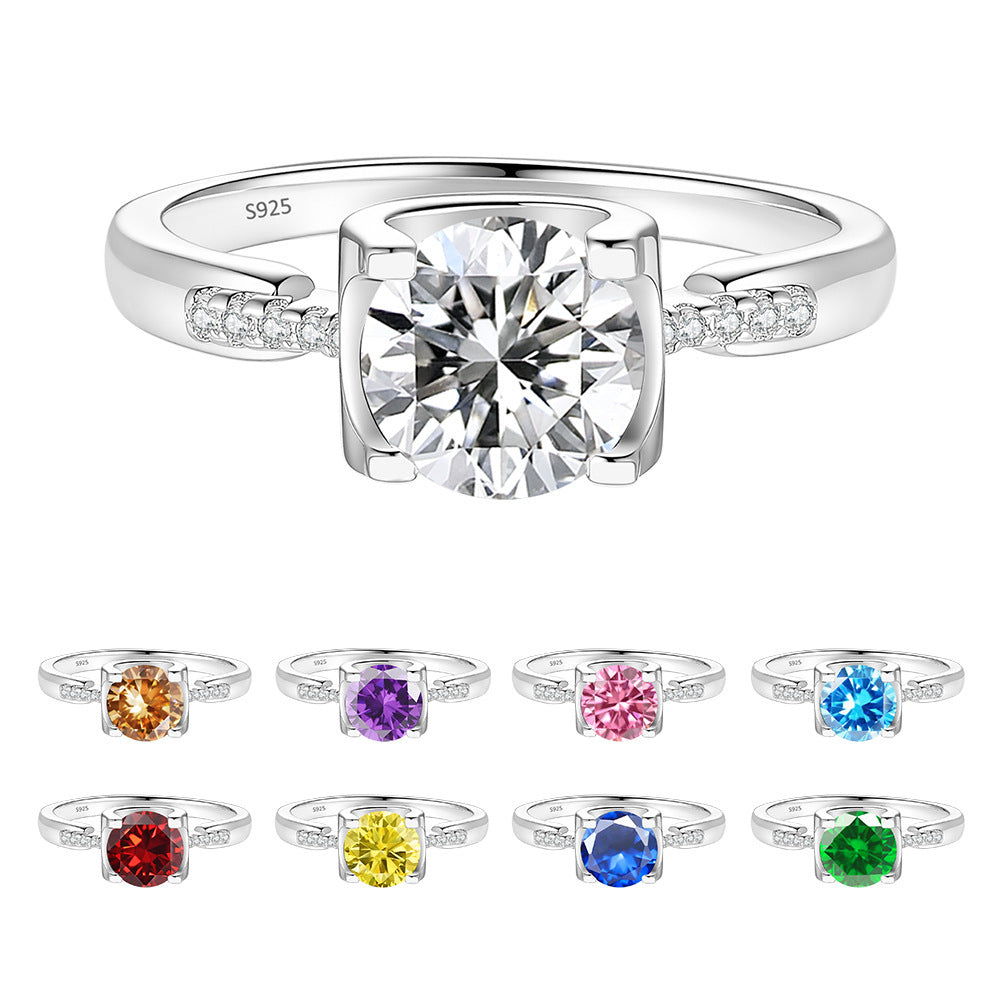 S925 Silver Bull-Head Ring with Colored Moissanite