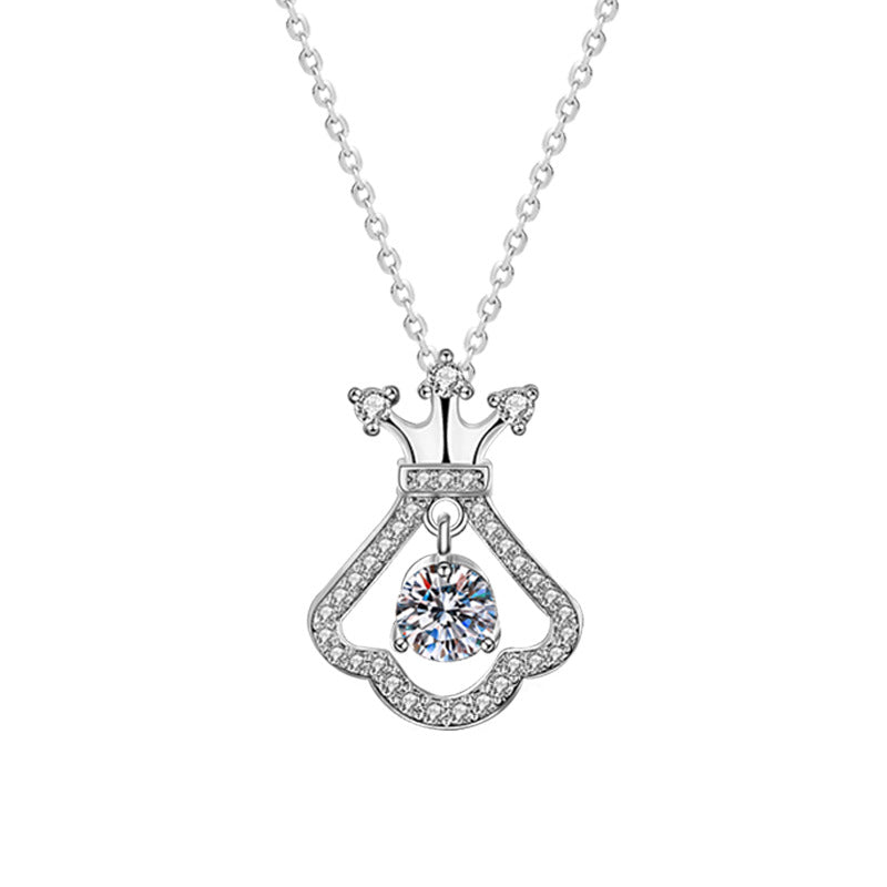 S925 Sterling Silver Moissanite Small Skirt Crown Clavicle Chain Pendant Necklace