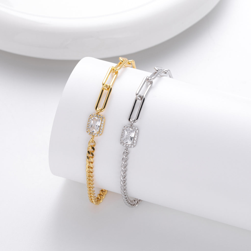 S925 Sterling Silver Square Cubic Zirconia Bracelet